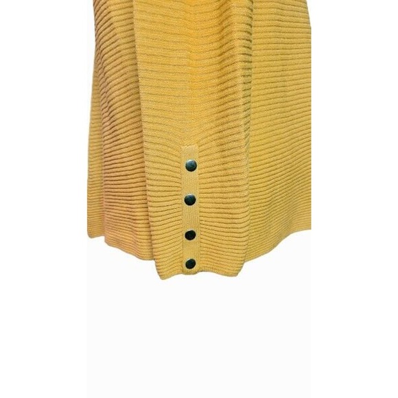 ALFANI Women Gold Ribbed-knit Crewneck Sweater Top Button Sleeve Detail Large - Picture 2 of 7
